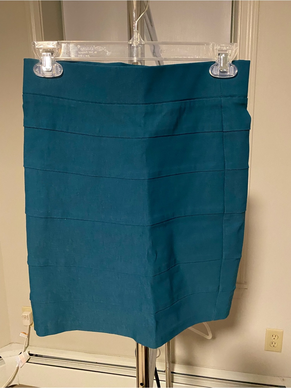 Madison Teal Horizontal-Band Pencil Skirt